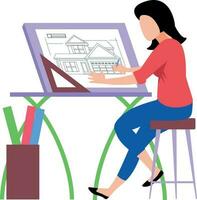 The girl is sketching the design of the house. vector