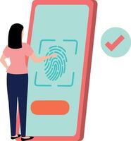 Girl is locking phone with fingerprint. vector