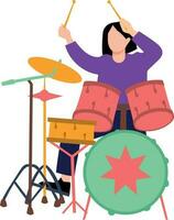 The girl is playing the drum. vector