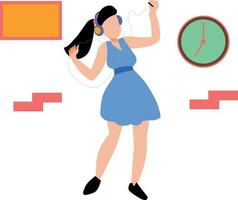 Girl wearing headphones dancing. vector