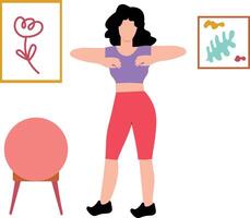 The girl is exercising with her hands. vector