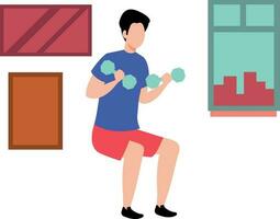 Boy exercising with dumbbells . vector