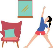 The girl is exercising at home. vector