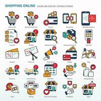 Shopping online icon set - Editable stroke. Pixel perfect vector, Color line Icons. Same as add to cart, top up. vector