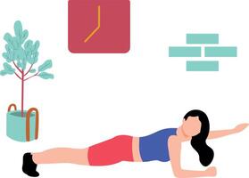 Girl doing one hand plank exercise. vector