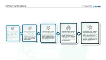 Horizontal timeline or flowchart with five square elements and space for data. Concept of 5 successive steps of company process. vector