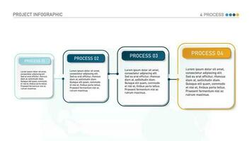 Horizontal timeline or flowchart with four square elements and space for data. Concept of 4 successive steps of company process. vector