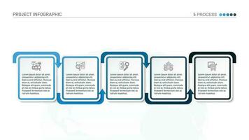 horizontal cronograma o diagrama de flujo con cinco cuadrado elementos y espacio para datos. concepto de 5 5 sucesivo pasos de empresa proceso. vector