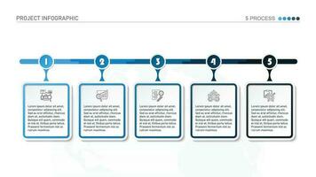 horizontal cronograma o diagrama de flujo con cinco cuadrado elementos y espacio para datos. concepto de 5 5 sucesivo pasos de empresa proceso. vector