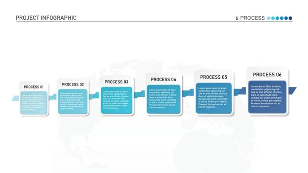 Horizontal timeline or flowchart with six square elements and space for data. Concept of 6 successive steps of company process. vector