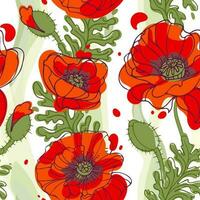 Lest we forget. Red Poppy flower - international symbol of peace. seamless pattern. Remembrance Day. Botanical vector illustration, hand drawn style. For wallpaper, fabric, background.