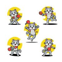 Cute Cat Playing Table Tennis Mascot Character Set vector