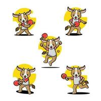 Cute Goat Playing Table Tennis Mascot Character Set vector