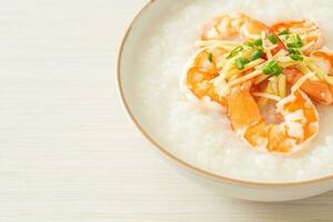 Congee with shrimps and fresh ginger photo