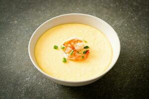 Steamed egg with shrimp and spring onions photo