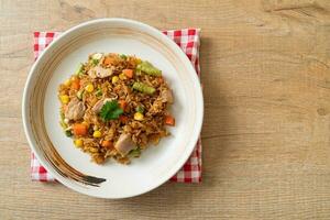 pork fried rice on white plate photo