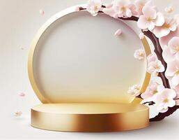 Abstract 3d podium for product presentation with geometric shapes, Empty round podium,Platforms for product presentation show new product background. photo