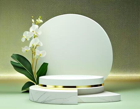 Abstract 3d podium for product presentation with geometric shapes, Empty round podium,Platforms for product presentation show new product background. photo