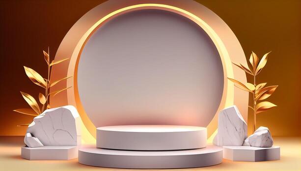 Abstract 3d podium for product presentation with geometric shapes, Empty round podium,Platforms for product presentation show new product background. photo