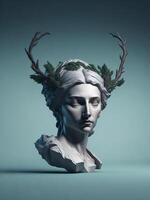 Head of a woman sculpture with deer antlers photo