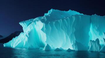 luminescent Iceberg in the lake at night photo