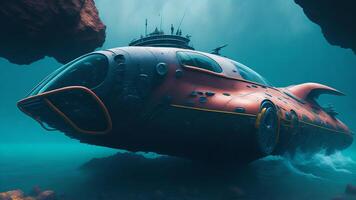 submarino mundo con un naranja submarino ai generado foto