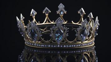 cristal Rey corona, con cristal en eso negro antecedentes ai generado foto
