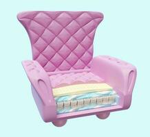 3d layered sheet material sofa with air fabric, pocket springs, natural latex, memory foam isolated on blue background. 3d render illustration, clipping path photo
