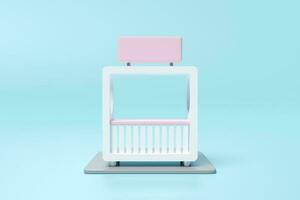 3d pink white booth shop icon or empty retail store front with shop sign isolated on blue background. startup franchise business concept, 3d render illustration, clipping path photo