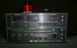 Voltage switchboard panel, electrical components at plant and factory with circuit breakers. photo