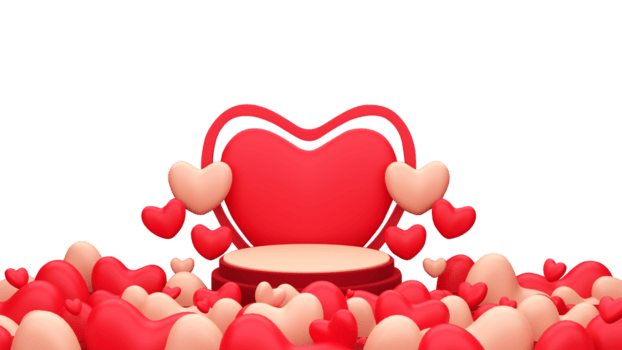 Heart Shape Podium, with Heart Shape Balloons on PNGs Background.