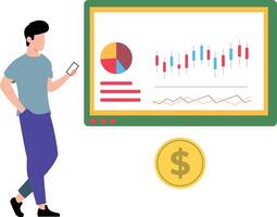 el niño está mirando el gráfico del dólar. vector