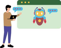 Boy talking to online robot. vector