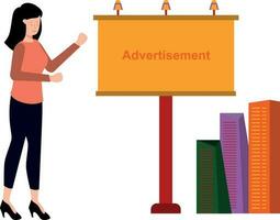 The girl is looking at the advertisement board. vector