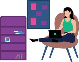 A girl sitting on a chair is working from home. vector