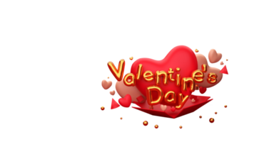 Red and Pink Heart Shapes with Golden Text Valentines Day on PNG Background.