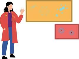 Female doctor looking at formula board. vector