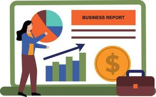 A girl is looking at a business graph report. vector