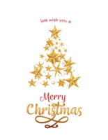 Merry Christmas Greeting Card With Xmas Tree Made By Golden Stars, Baubles, Confetti. png