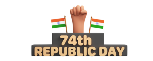 3D Render Of Bronze 74th Republic Day with Indian Flags. png