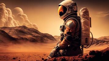 Astronaut sitting on Mars, photo