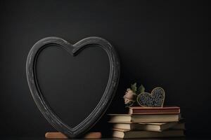 Black heart Chalkboard near the book, photo