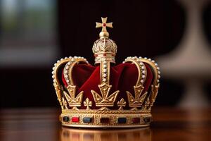 Classic crown of a king on the table, photo