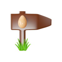 3D Render Of Wooden Signboard With Egg, Grass Element. png