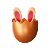 3D Rendering Of Bunny Ear Inside Golden Broken Egg. png