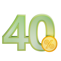 3d 40. desconto por cento texto rótulo ilustração conceito ícone png