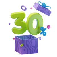 3d 30 pour cent remises ouvert cadeau boîte Ventes promo illustration concept icône png