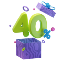 3d 40 percent discounts opened gift box sales promo illustration concept icon png