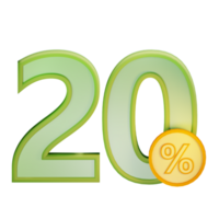 3d 20 discount percent text label illustration concept icon png