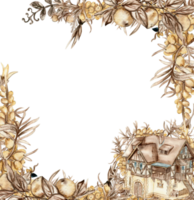 waterverf herfst plein kader met zee duindoorn illustratie van herfst voor scrapbooken, uitnodiging, oesters, herhalingen kaarten, partij decoratie, bruiloft stationair, hartelijk groeten, mode, affiches, achtergrond. png